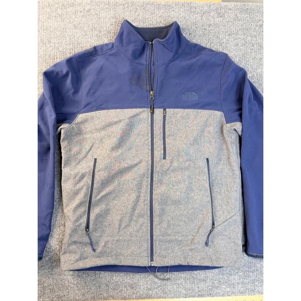The North Face Mens M Blue Grey Softshell Jacket Full Zip Hiking Workwear Staine